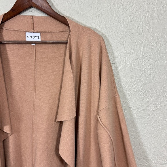 SNDYS X Revolve Tia Cardi Jacket S Camel Tan Open Long Sweater Trench Minimalist - Picture 4 of 13